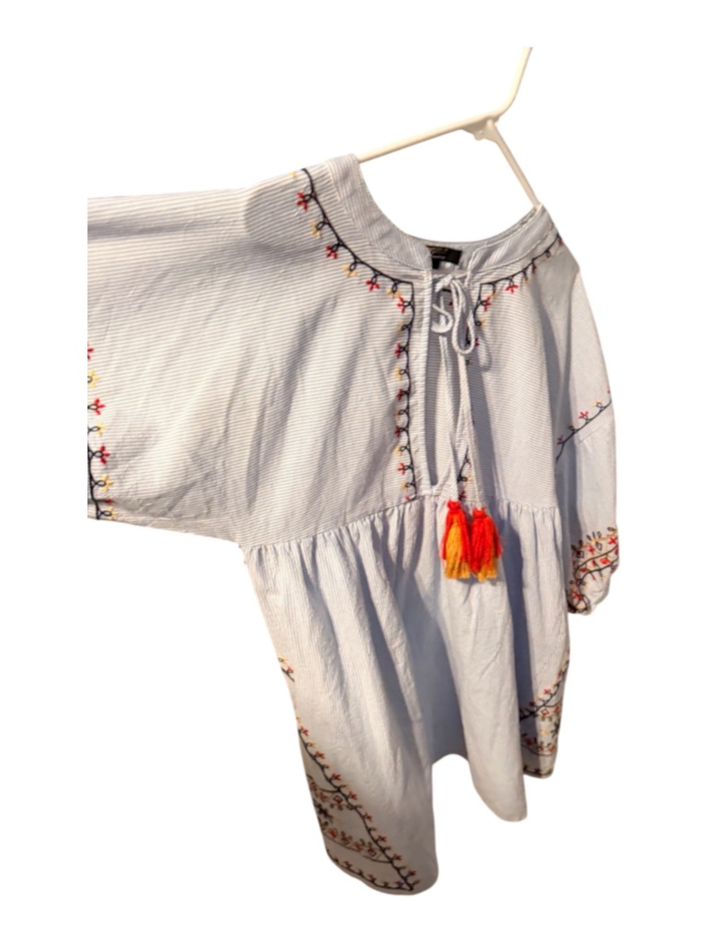 Forever 21 Light Blue Embroidered Midi Dress with Colorful Tassels